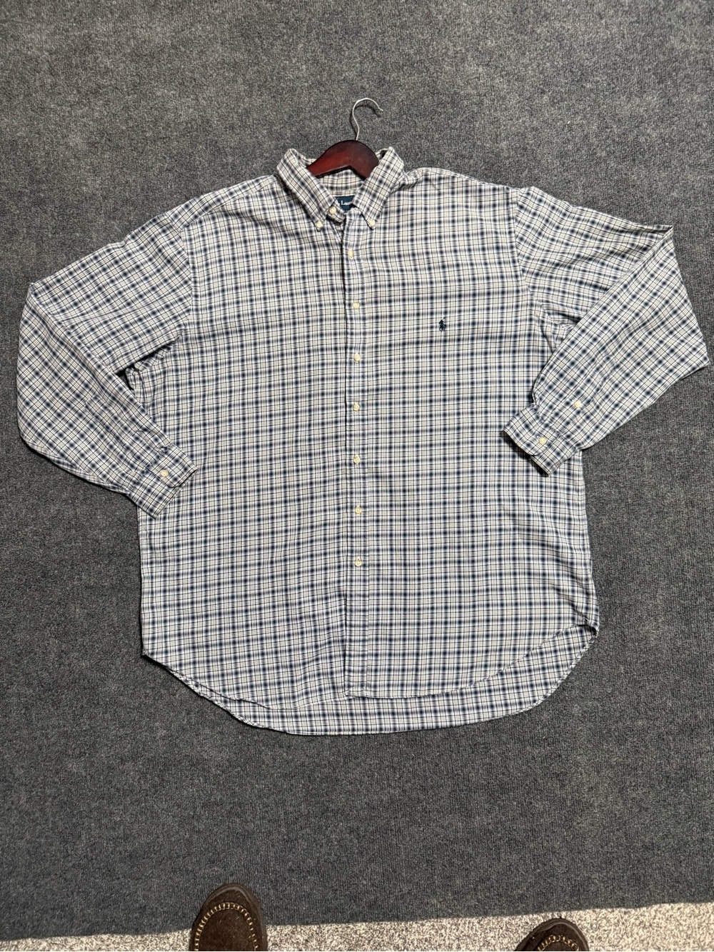 Ralaph Lauren Mens 2XLT Classic Fit Plaid Button Down Shirt Grey Cotton Pony
